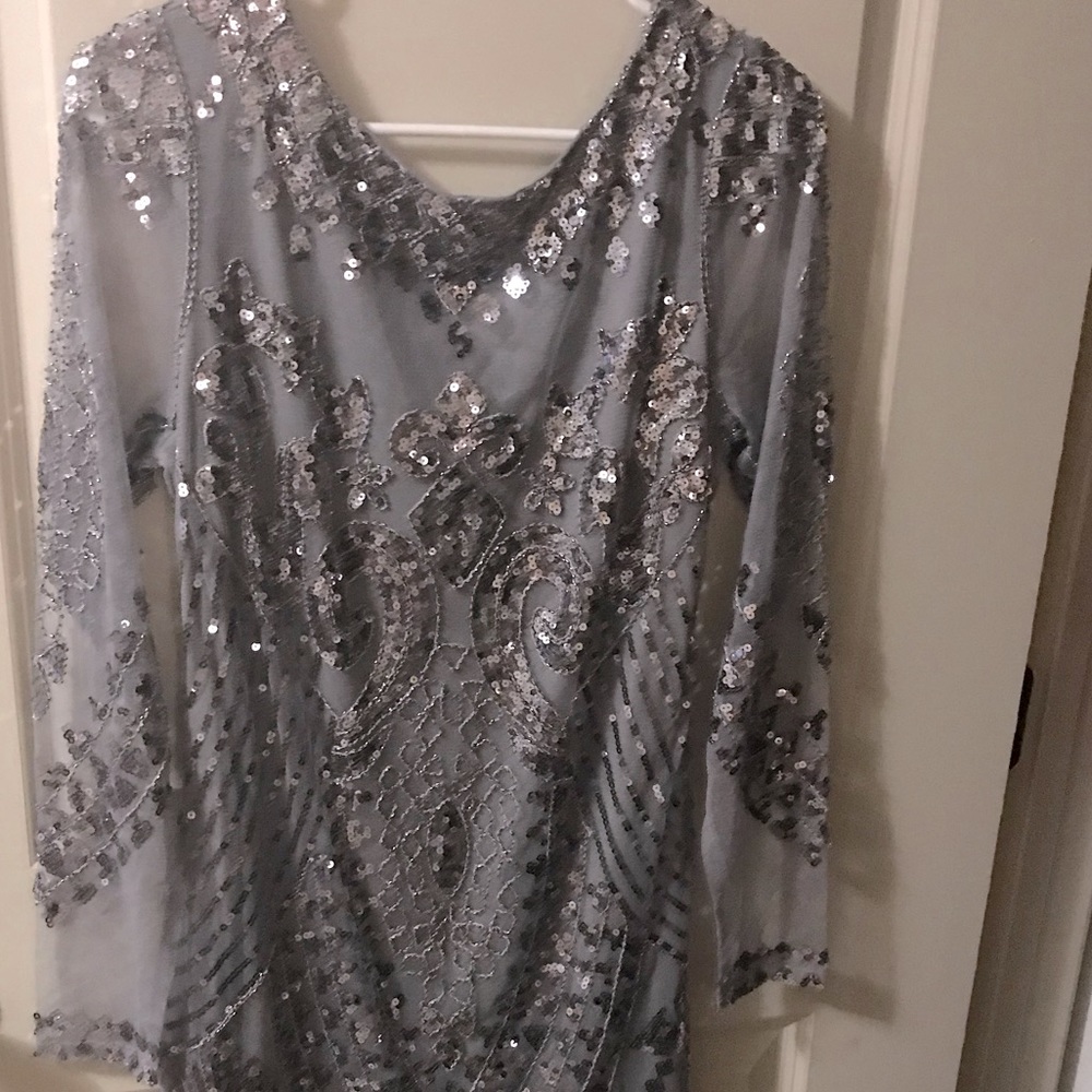 Beautiful gray sequined cocktail dress